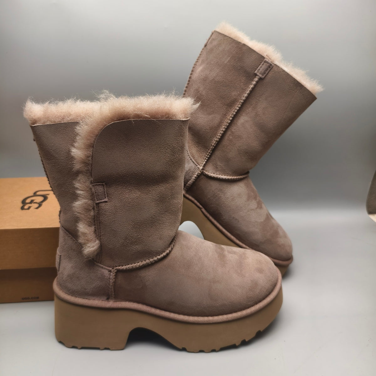 Walnut Brown Women's Platform Wedge Mid-Calf Boots | Style 1533