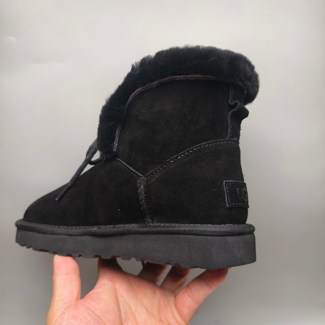 Black Lace-Up Mid-Calf Casual Boots | Style 4576