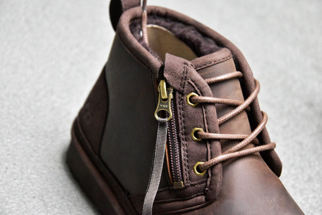 Men's Crazy Horse Leather Zip-Up Casual Shoes | Style 3883