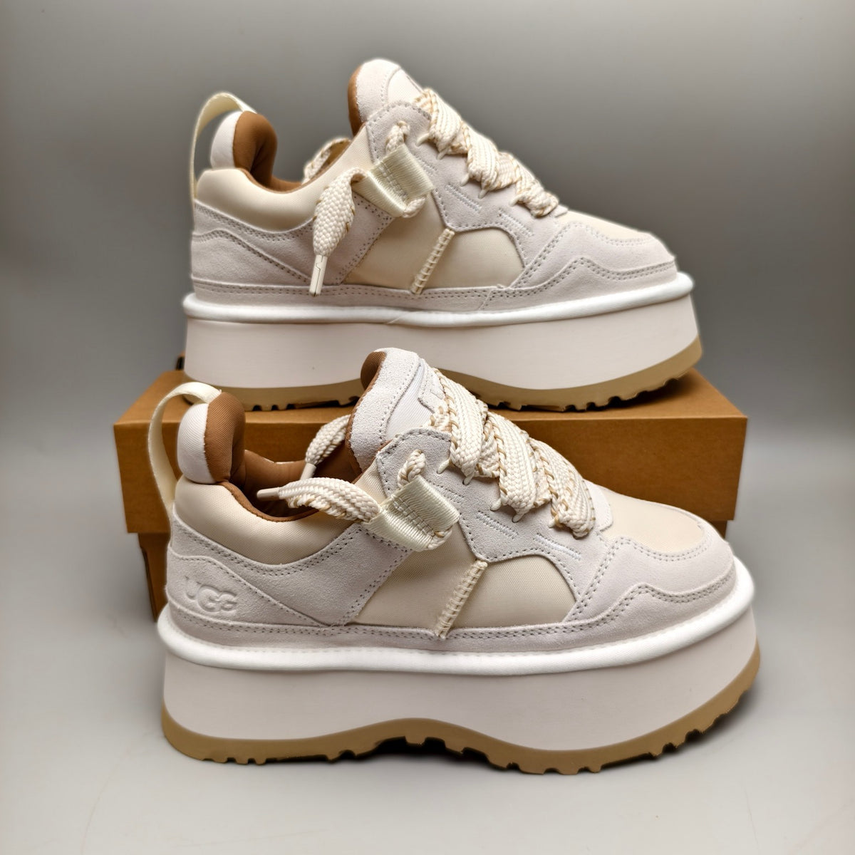 White Chunky Platform Lace-Up Sneakers | Style 1541