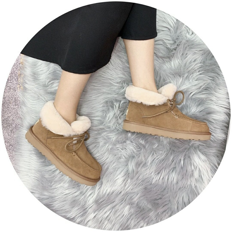 Chestnut Lace-Up Ankle Boots with Turned-Out Fluffy Trim | Style 3090