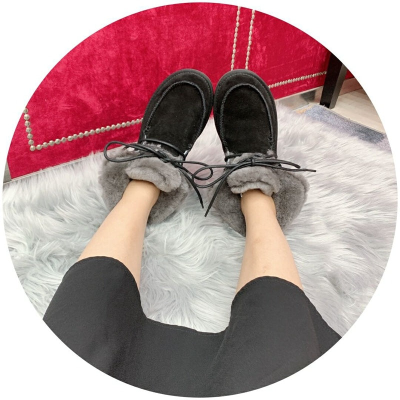Black Lace-Up Ankle Boots with Turned-Out Fluffy Trim | Style 3090