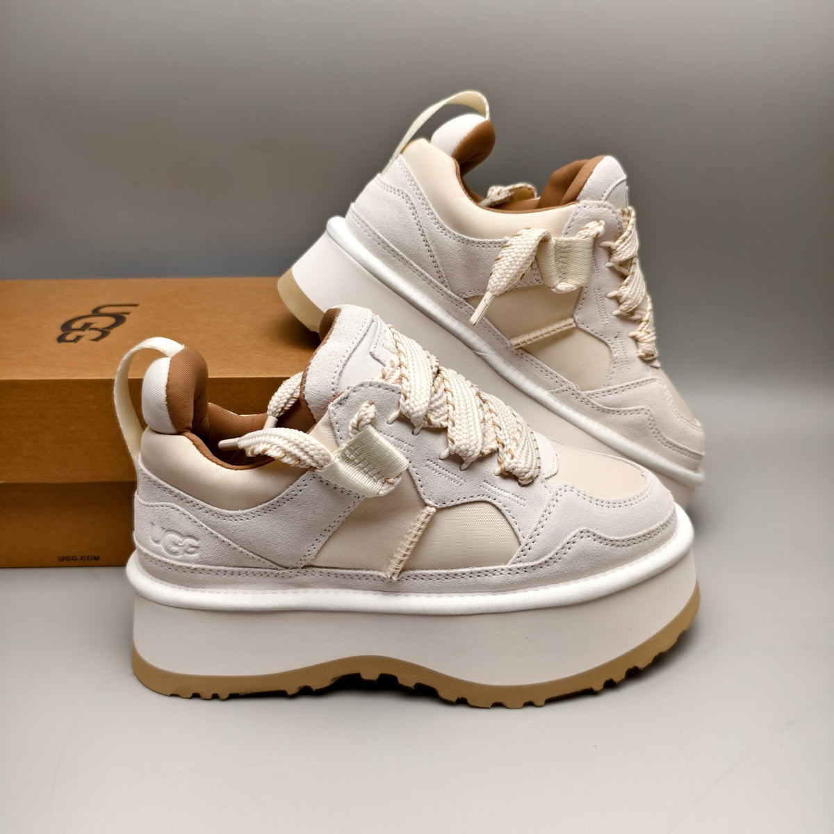 White Chunky Platform Lace-Up Sneakers | Style 1541