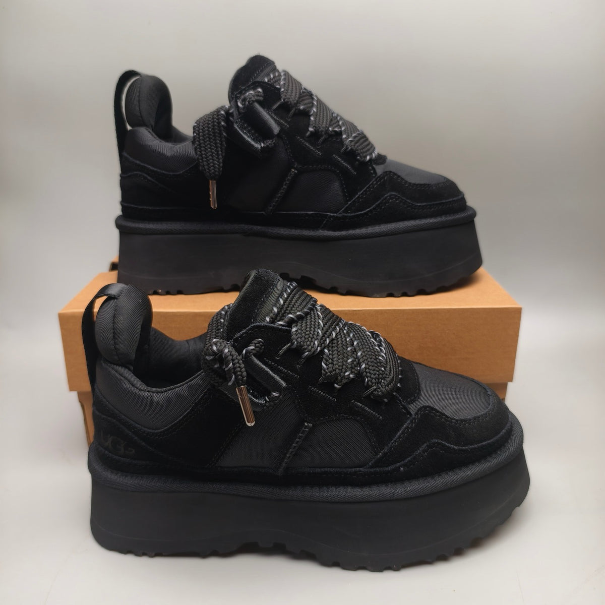 Black Chunky Platform Lace-Up Sneakers | Style 1541