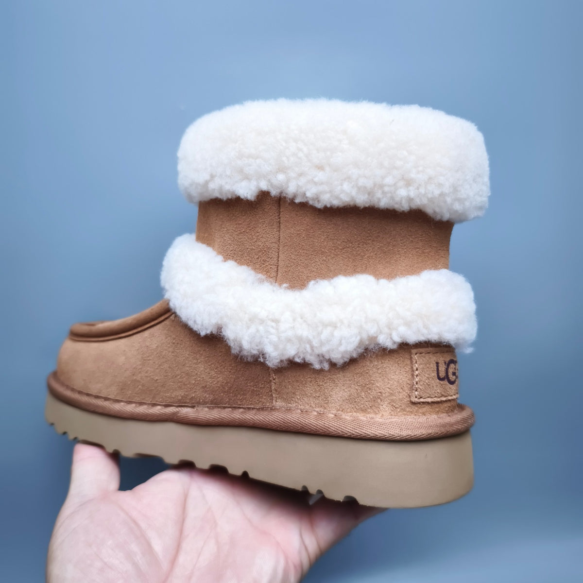 Chestnut Curly-Textured Mid-Top Boots with Oversized Logo | Style 5410