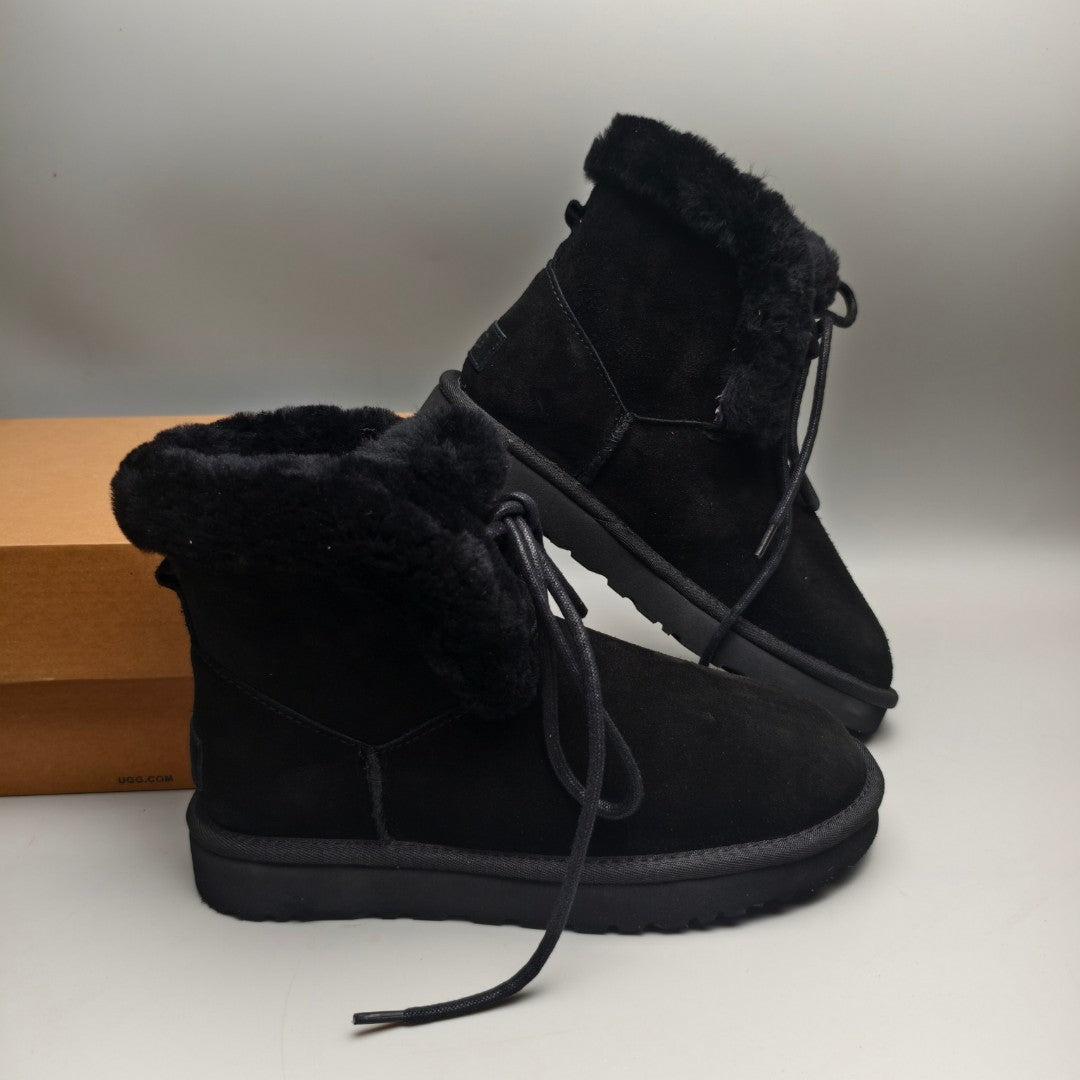 Black Lace-Up Mid-Calf Casual Boots | Style 4576