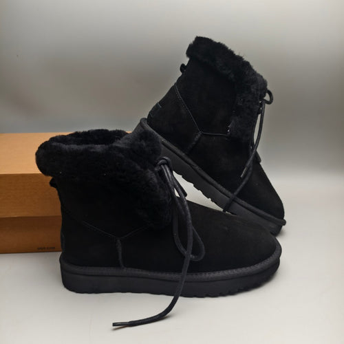 Black Lace-Up Mid-Calf Casual Boots | Style 4576