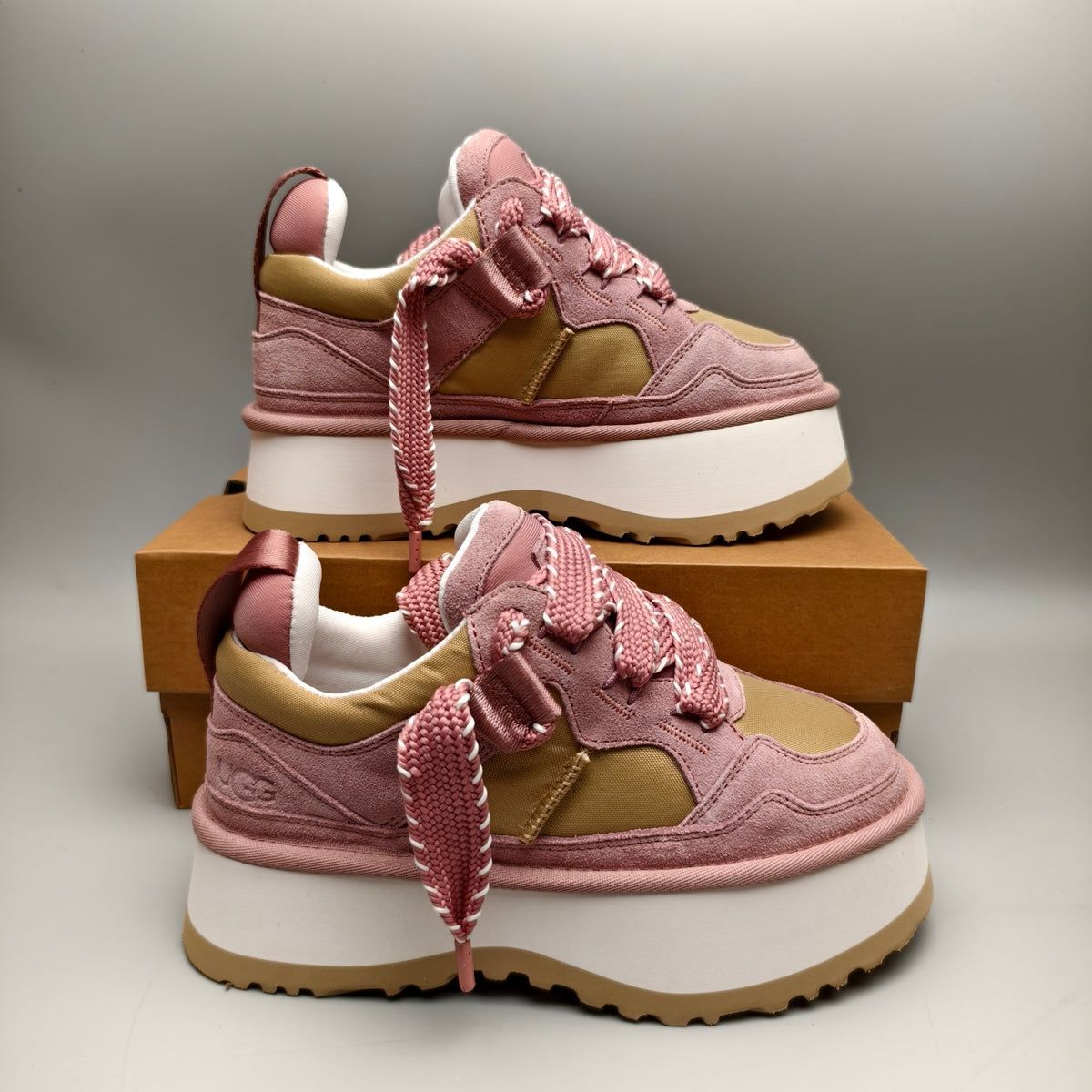 Pink Chunky Platform Lace-Up Sneakers | Style 1541