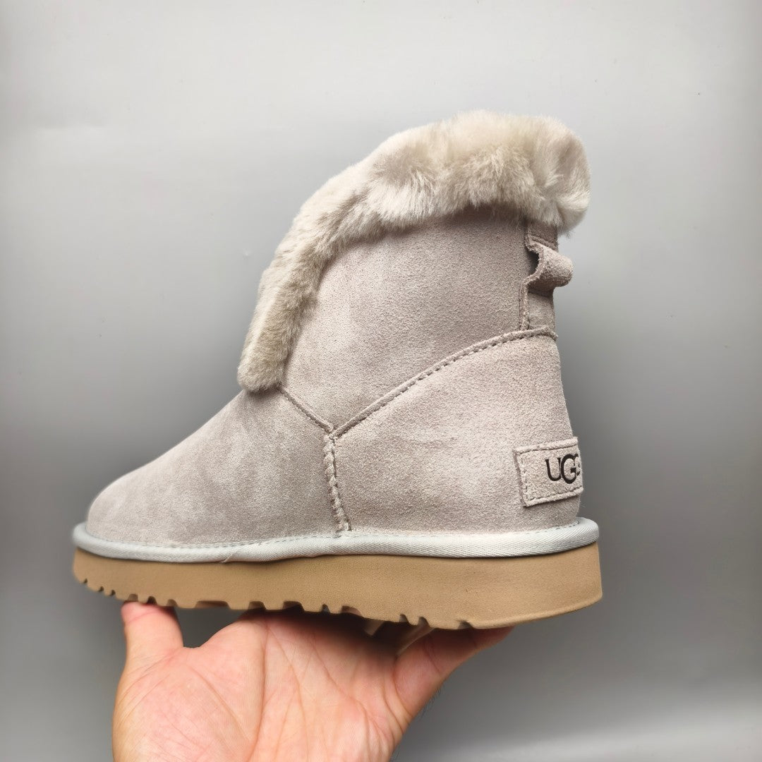 Gray Lace-Up Mid-Calf Casual Boots | Style 4576