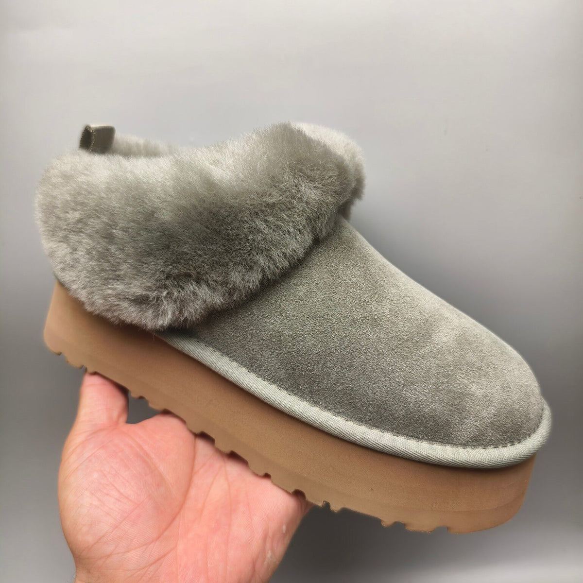 Green Platform Slip-On Shoes with Suede-Look Finish | Style 1393