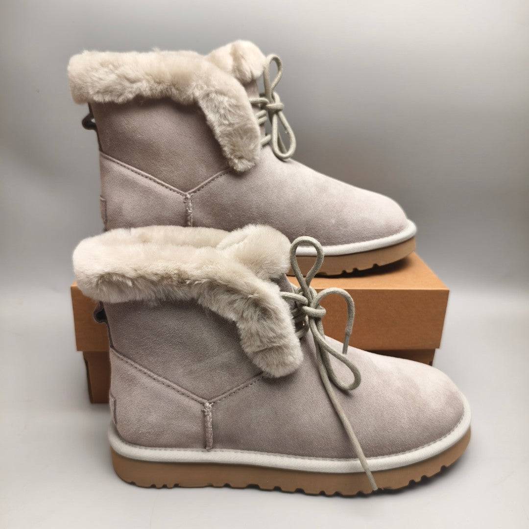 Gray Lace-Up Mid-Calf Casual Boots | Style 4576
