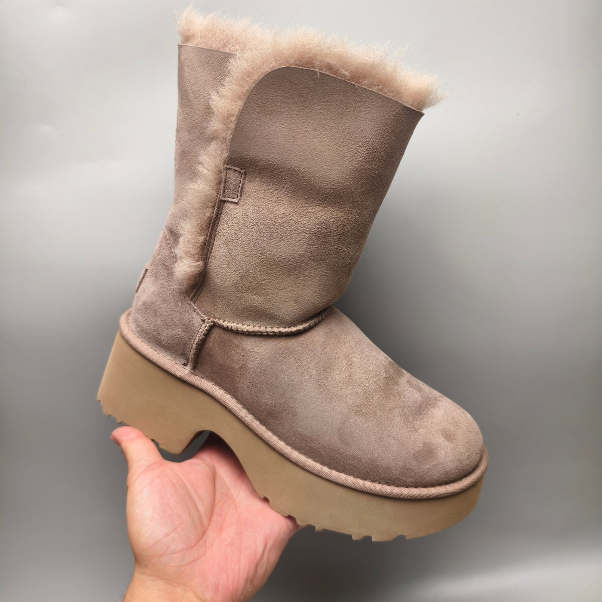 Walnut Brown Women's Platform Wedge Mid-Calf Boots | Style 1533
