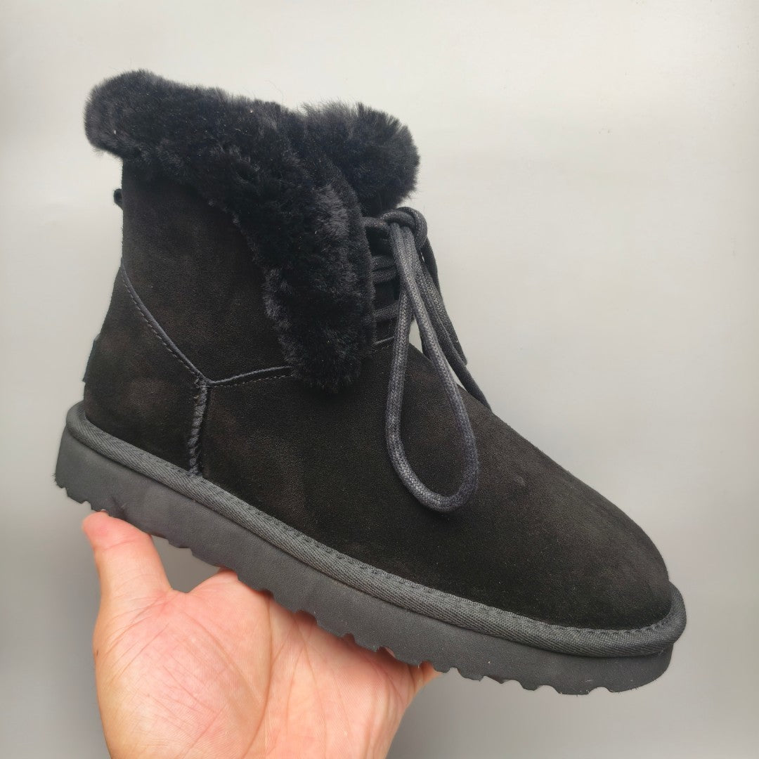 Black Lace-Up Mid-Calf Casual Boots | Style 4576