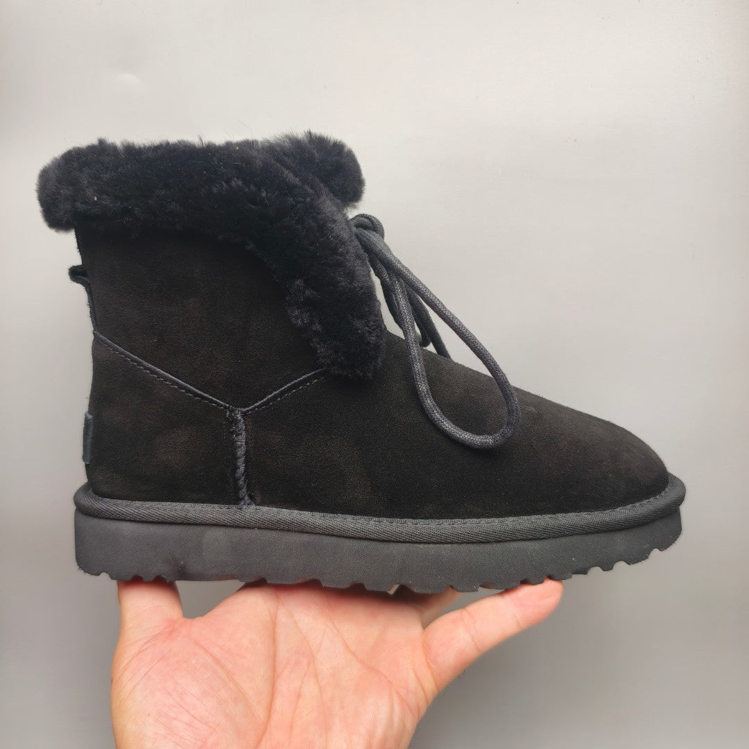 Black Lace-Up Mid-Calf Casual Boots | Style 4576
