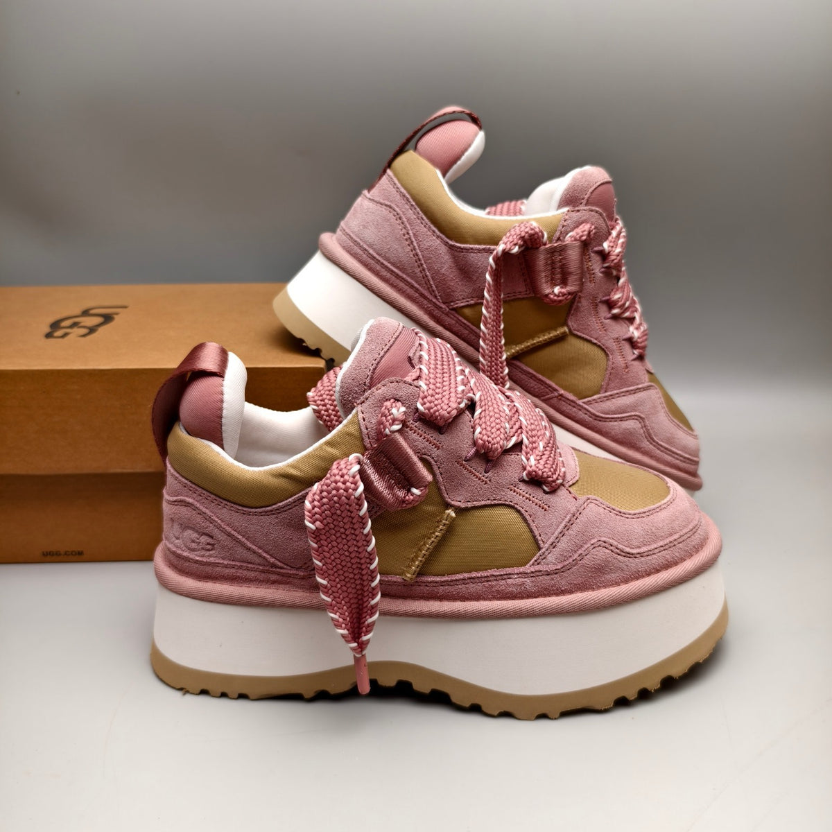 Pink Chunky Platform Lace-Up Sneakers | Style 1541