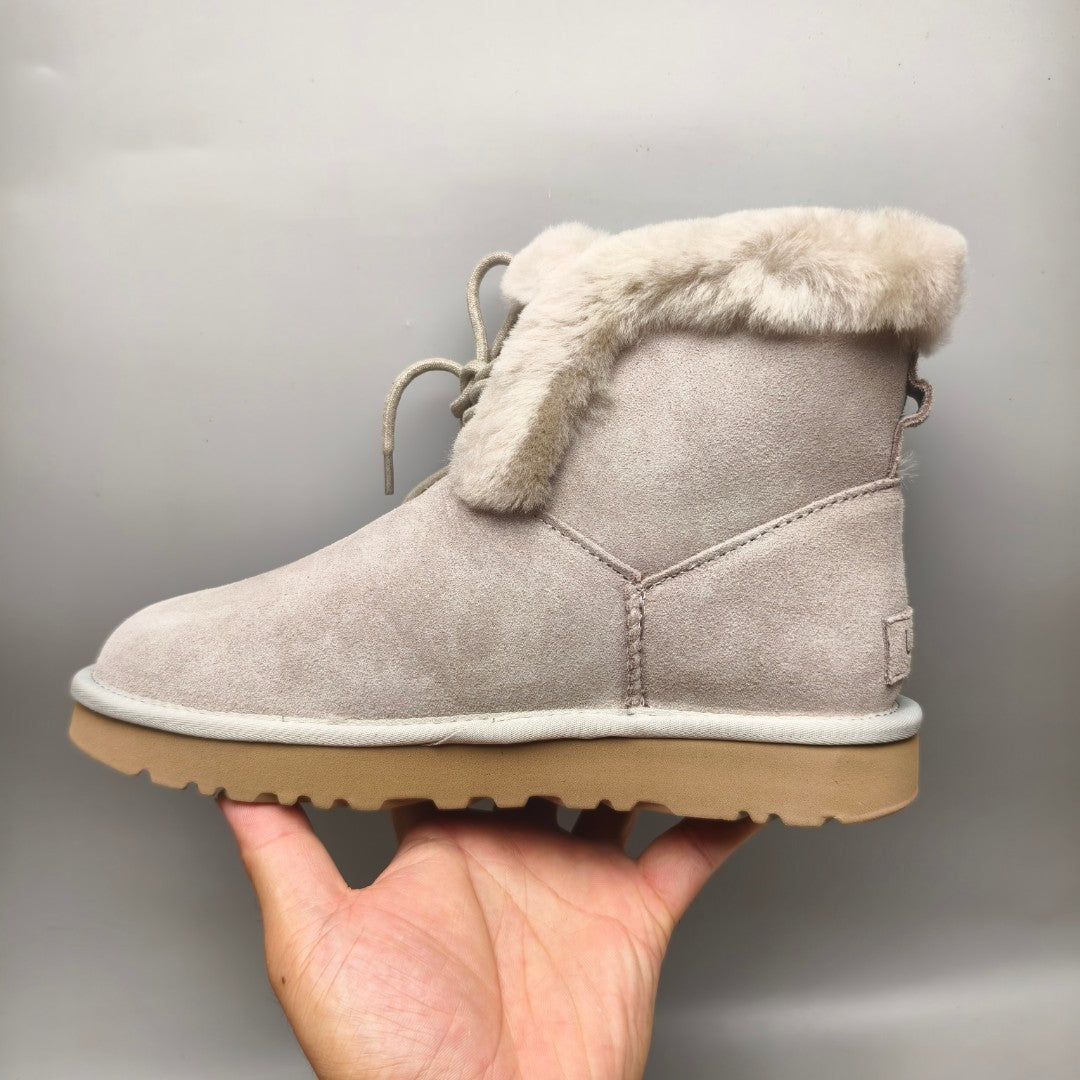 Gray Lace-Up Mid-Calf Casual Boots | Style 4576