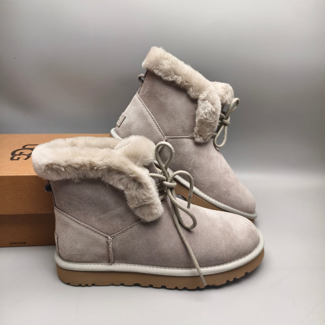 Gray Lace-Up Mid-Calf Casual Boots | Style 4576