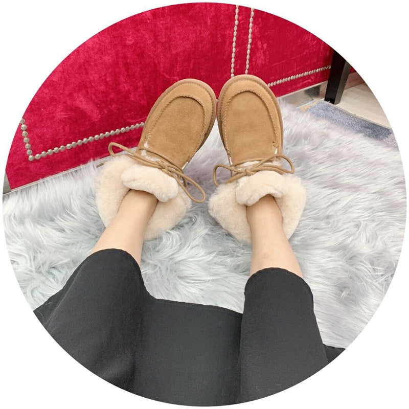 Chestnut Lace-Up Ankle Boots with Turned-Out Fluffy Trim | Style 3090