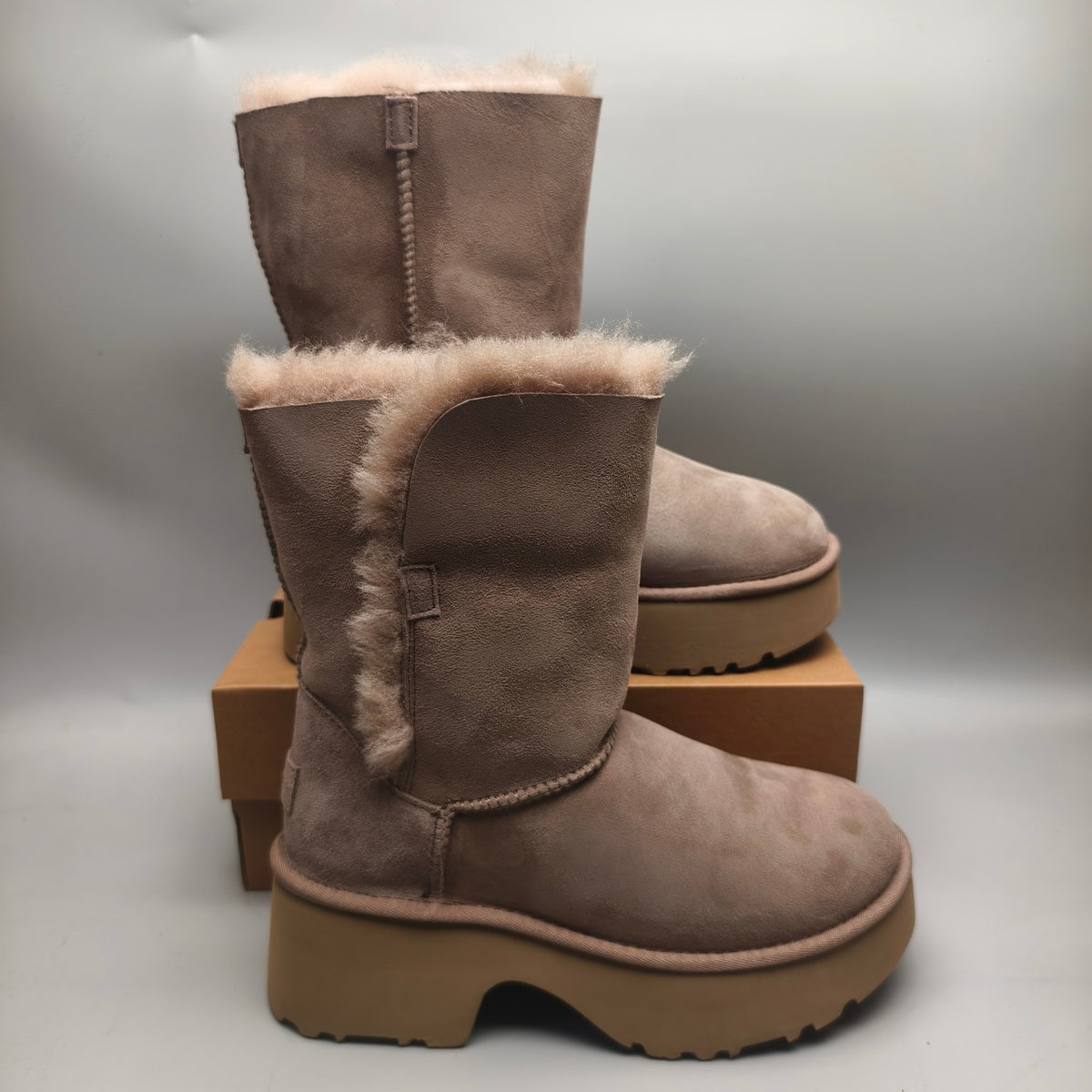 Walnut Brown Women's Platform Wedge Mid-Calf Boots | Style 1533
