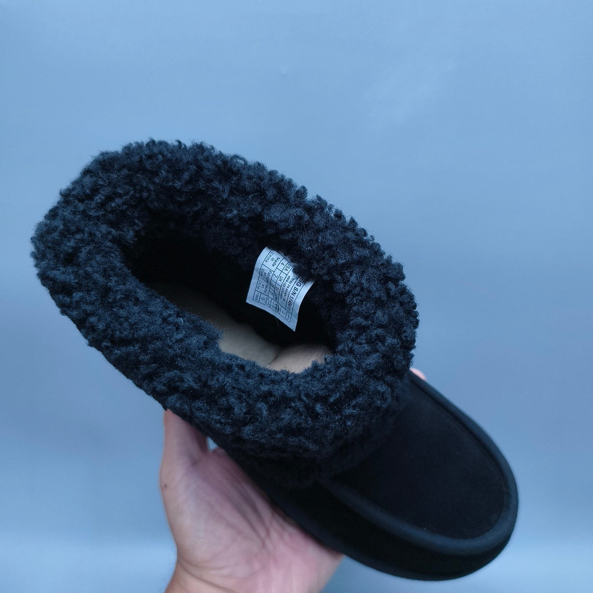 Black Curly-Textured Mid-Top Boots with Oversized Logo | Style 5410