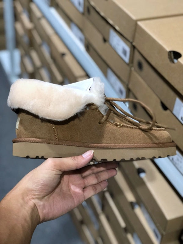 Chestnut Lace-Up Ankle Boots with Turned-Out Fluffy Trim | Style 3090