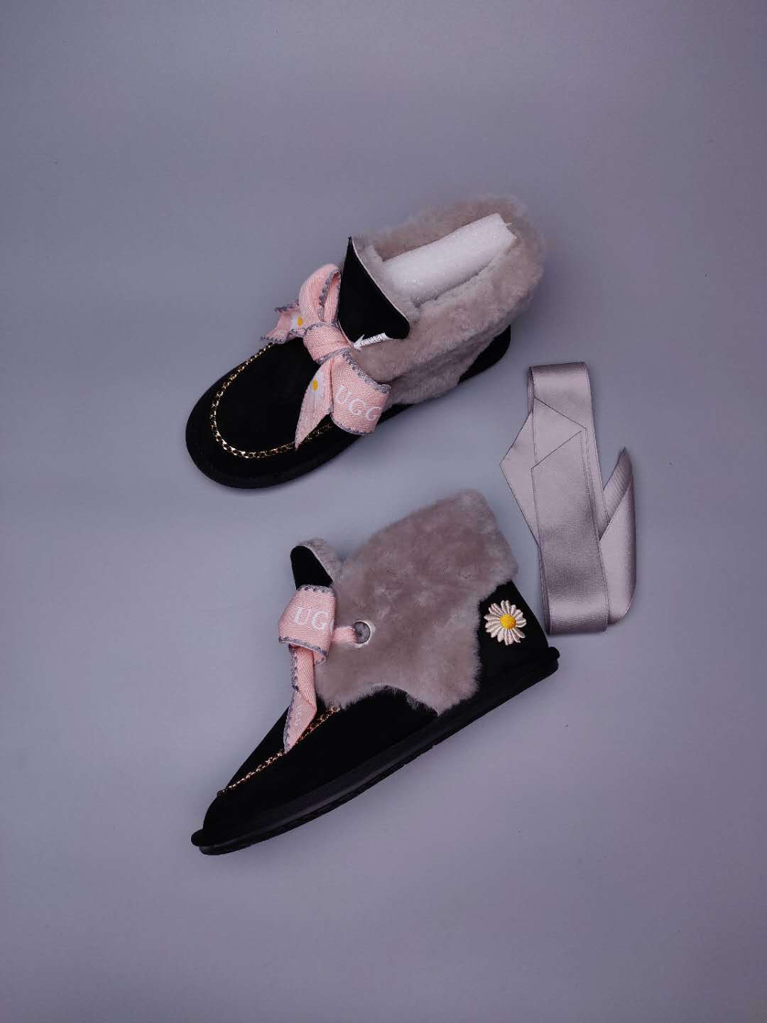 Black Daisy Chain & Ribbon Shoes | Style 7888