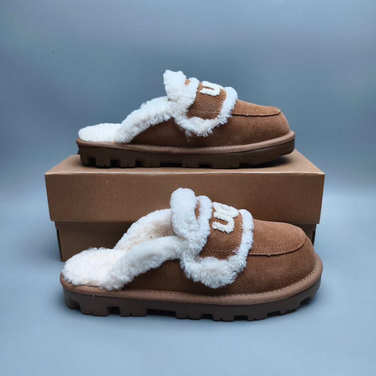 Chestnut Curly Plush Logo Slippers | Style 1206