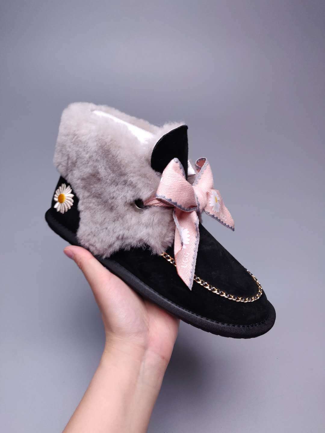 Black Daisy Chain & Ribbon Shoes | Style 7888