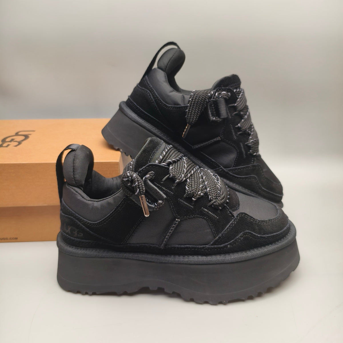 Black Chunky Platform Lace-Up Sneakers | Style 1541
