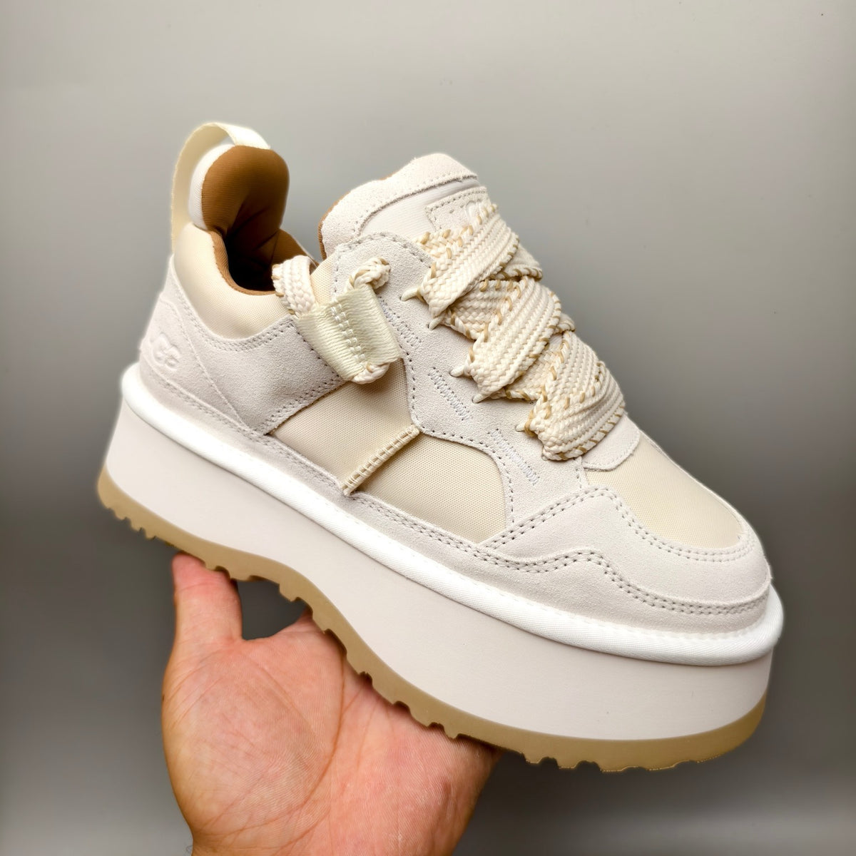 White Chunky Platform Lace-Up Sneakers | Style 1541