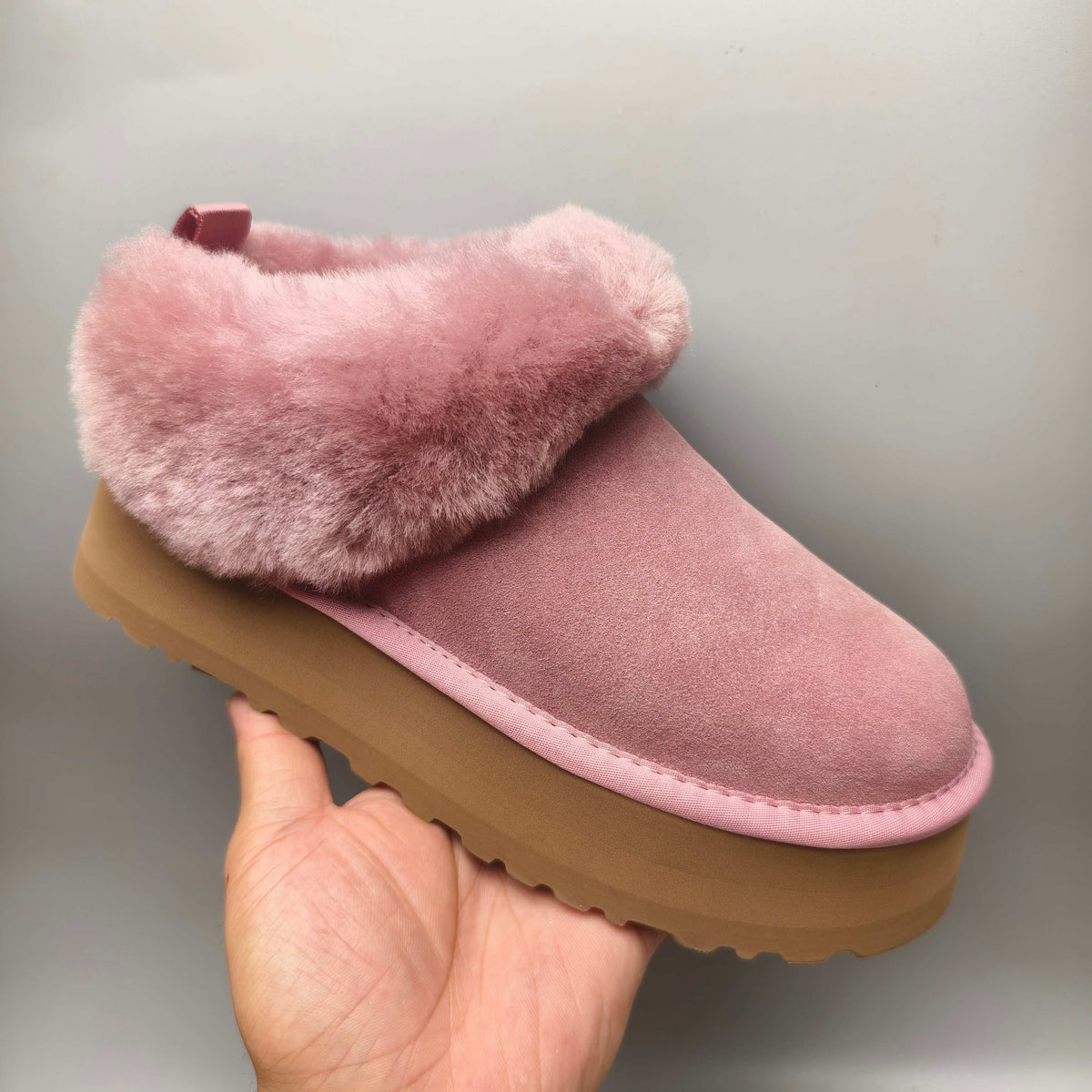 Pink Platform Slip-On Shoes with Suede-Look Finish | Style 1393