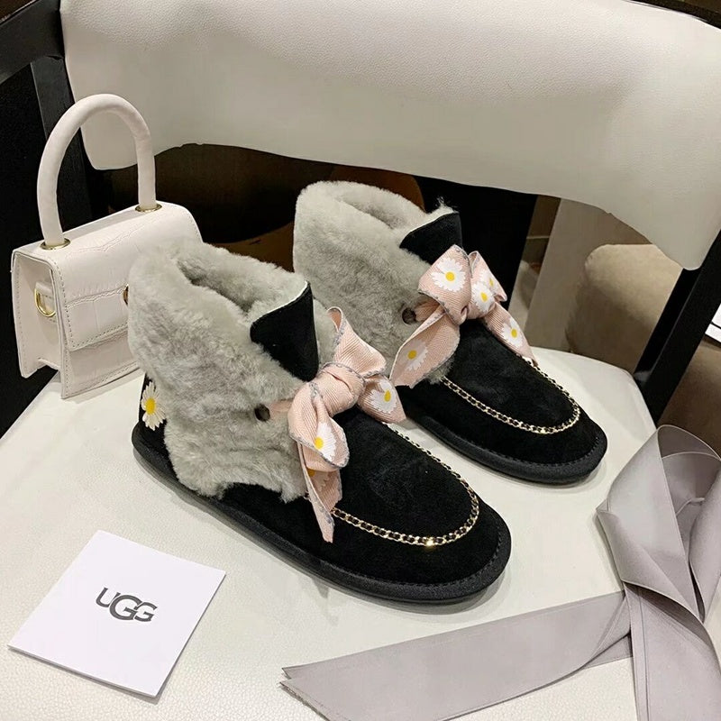 Black Daisy Chain & Ribbon Shoes | Style 7888